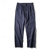 cheap Classic-Men&#039;s Linen Pants Trousers Summer Pants Beach Pants Pocket Drawstring Elastic Waist Plain Comfort Breathable Vacation Daily Holiday Hawaiian Boho Navy Blue Beige