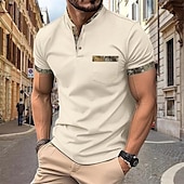 preiswerte Klassisches Poloshirt für Herren-Herren Waffel-Poloshirts Golfshirt Arbeit Lässig Revers Kurzarm Basic Modern Farbblock Patchwork Knöpfe Sommer Frühling Normale Passform Schwarz Weiß Königliches Blau Khaki Grau Waffel-Poloshirts