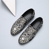 baratos Sapatilhas e Mocassins para Homem-mocassins masculinos bordados com flores roxas – sapatos de veludo elegantes para bailes de formatura e eventos formais