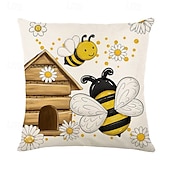 billiga blom- och växtstil-Sommarbi blommig dekorativ kastkuddöverdrag 4PC mjuk fyrkantig soffkudde fodral kuddfodral för sovrum vardagsrum soffa stol