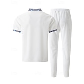 voordelige T-shirt sets voor heren-Voor heren Wafel Shirt T-shirt past Shirt- en broeksets 2 stuks outfits Korte mouw Revers Zomer Kleurenblok Modieus Casual Lapwerk 2-stuks Vakantie Alledaagse kleding Uitgaan Zwart Wit Koningsblauw