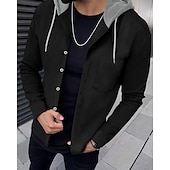 preiswerte Herrenjacken &amp; Herrenmäntel-Herren Leichte Jacke Sommerjacke Hemdjacke übergangsjacke Urlaub Täglich Warm Tasche Frühling &amp; Herbst Farbblock Mode Klassisch Mit Kapuze Regulär Schwarz Weiß Königliches Blau Khaki Grau Jacken