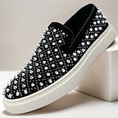 levne Pánské nazouváky a mokasíny-pánské černé slip-on boty s perleťovými detaily - elegantní společenské tenisky na svatby, taneční večírky a luxusní akce