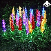 baratos Luzes e lanternas de caminho-Luzes solares de flores ao ar livre à prova d&#039;água luzes violetas estaca de flores luzes solares de flores à prova d&#039;água para jardim corredor quintal gramado pátio caminho varanda piscina casamento decorativo