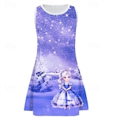 preiswerte 3D-Cartoon-Kommode-Mädchen&#039; 3D Cartoon Schneeflocke Kleid Ärmellos Sommer Frühling Urlaub Täglich Ferien Prinzessin Schön Süß Kinder 4-12 Jahre Freizeitkleid A Linie Kleid Knielang Normale Passform