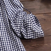tanie Damskie topy w paski i geometryczne-Damskie Sukienka mini Sukienka koszulowa Codzienne sukienki Moda Klasyczny Nowoczesny Na zewnątrz Urlop Święto Regularny Kratka Długi rękaw Kołnierzyk koszuli Niebieski Lato