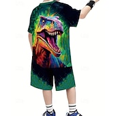preiswerte Jungen 3D Tiere-Jungen 3D Dinosaurier T-Shirt &amp; Shorts Set Kurzarm Sommer Frühling Sport Mode Täglich Kinder 4-12 Jahre Rundhalsausschnitt Outdoor Urlaub Sport Figurbetonter Schnitt