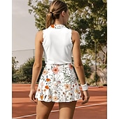 economico Set di Tennis Femminile-Per donna Floreale Set sportivo Set da tennis Gonne da tennis Maglia da tennis 2 Pezzi Senza Maniche Patchwork Stampato Traspirante Pallavolo Tennis Golf Collo ripiegato Gonna Vestito Viola scuro