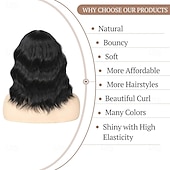 baratos Perucas Sintéticas sem Touca-perucas para mulheres peruca preta curta ondulada com franja peruca bob cacheada comprimento dos ombros perucas femininas perucas de fibra sintética resistente ao calor para uso diário em festas