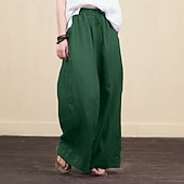 abordables Pantalon uni en coton et lin-Femmes Pantalon en coton et lin Slacks Mode Streetwear Longueur complète Naturel Uni Conception à cordon élastique Confortable Extérieur Extérieur Vacances Noir Vert Claire Violet Vert Été Coupe