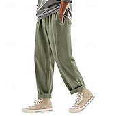 economico Classico-Per uomo Pantaloni di Lino Pantaloni Pantaloni Estivi Pantaloni da Spiaggia Tasca Coulisse Elastico in vita Semplice Comodità Traspirante Vacanza Quotidiano Ferie Hawaiano Boho Nero Bianco