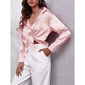 voordelige Dames eenvoudige tops-Dames Overhemd Effen Kleur Bloemig Effen Stijlvol Modern Casual Lange mouw Overhemdkraag Normale tops Dagelijks Knop Zwart Wit Blozend Roze Wijn Marine Blauw Zomer Lente