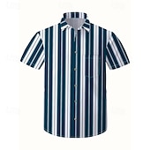 preiswerte Herrenhemd zum Knöpfen-Herren Hemd Sommerhemd Freizeithemd Strandhemd Knopfhemd Blau weiß Kurzarm Streifen Revers Urlaub Hawaiianisch Bekleidung Polyester Mode Lässig Bequem Tasche