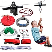 billige Utendørs aktivitet-98 fot zipline-sett for barn  &amp; voksne utendørs lekeplass zipline, rustfritt stål kabel, fjær bh