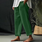 cheap Plain Cotton Linen Pant-Women&#039;s EU / US Size Beach Shorts Comfort Full Length Natural Solid Color Casual Daily Deep Green Dark Brown Black 3# White Spring, Fall, Winter, Summer Loose Fit