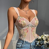 cheap Corset-Slim Fit Corset Crop Top Bustier Embroidered Floral Fancy Dress Women's Halloween Carnival Event / Party Adults' Top Corset