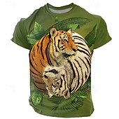 cheap Animal Print T shirts-Tiger Ying Yang VINCENT HIE Men&#039;s 3D T Shirt Short Sleeve T shirt 3D Print Crew Neck Shirt Exaggerated Designer Party Street Casual Green Summer Spring All Seasons Clothing Apparel