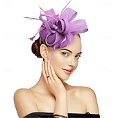 tanie Fascynatory i kapelusze-Stroik Sinamay Kapelusz Fedora Ślub Wieczorna impreza Herbaciane przyjęcie Wyścigi konne koktajl Zabytkowe Śłodkie Z Pióro Kwiaty Winieta Nakrycia Głowy