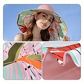 abordables Sombreros-1 sombrero reversible de ala ancha para mujer, diseño floral tropical, color rosa. &amp;Combinación de colores azul/verde, poliéster transpirable con cuerda a prueba de viento, ligero &amp;Elegante para