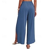 economico Pantaloni in lino e cotone semplici-Per donna Pantaloni in cotone e lino Pantaloni Eleganti Casual Lunghezza intera Naturale Semplice Elastico in vita All&#039;aperto Confortevole Streetwear Uscire Aalbicocca Giacinto Blu cielo chiaro Nero