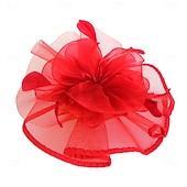 billige Fascinatorer-Hodeplagg Fjær Organza Fedora Hatt Bryllup Kveld Fest Te Fest Hesteløp Cocktail Vintage Sjarmerende Med Fjær Blomster Hodepryd Hodebekledning