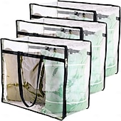 economico Contenitori per abbigliamento-Confezione da 3 sacchetti trasparenti in vinile con cerniera, robusti sacchetti da 40 litri per maglioni, coperte, trapunte, set di biancheria da letto