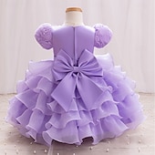 cheap Party Dresses-Kids Girls&#039; Party Dress Solid Color Short Sleeve Performance Special Occasion Princess Polyester Party Dress Summer Spring kids Champagne Purple