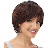 cheap Older Wigs-Ombre Blonde Wig Pixie Wig with Bangs for Daily Use or Cosplay Natural Straight Layered Synthetic Hair Short Wigs for Women Ladies