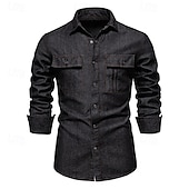 preiswerte Freizeithemden für Herren-Herren Hemd Sommerhemd Freizeithemd Strandhemd Knopfhemd Schwarz Dunkelblau Leicht Blau Langarm Einfach Revers Urlaub Hawaiianisch Tasche Bekleidung 100% Baumwolle Mode Lässig Bequem