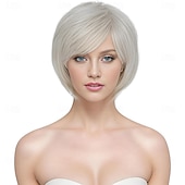 cheap Older Wigs-Ombre Blonde Wig Pixie Wig with Bangs for Daily Use or Cosplay Natural Straight Layered Synthetic Hair Short Wigs for Women Ladies