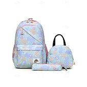 cheap Kids &amp; Teen Backpacks-Girls&#039; 3-Piece Pastel Backpack Set with Lunch Bag and Pencil Case – Lightweight Quilted School Bookbag for Teen Students and Daily Use