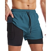 baratos shorts ativos masculinos-Homens Calção Justo de Natação Shorts de Natação Bermuda de Surf Bloco de cor Secagem Rápida Respirável Com forro de compressão com passador de toalha Férias Praia Havaiana Casual Preto