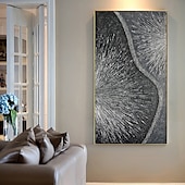 economico Quadri paesaggistici-Dipinto a olio fatto a mano su tela, decorazione da parete, opera d&#039;arte contemporanea astratta in argento con texture, per la casa, il soggiorno, su telaio teso, dipinto appeso/dipinto arrotolato