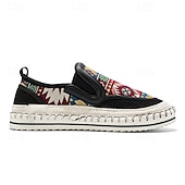 cheap Slip-On Casual Shoes-Men's Black and Red Slip-On Walking Shoes with Tribal Pattern – Comfortable and Stylish Sneakers for Casual and Outdoor Activities