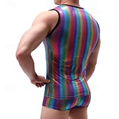 preiswerte Oberteile-Retro Vintage 1980er Tanktop Unterhemd Disco Lack-Latex glänzend Metallisch Regenbogen Herren Halloween Karneval Pride Parade Pride-Monat Erwachsene Weste Ganzjahres
