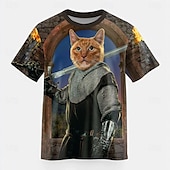 billiga T-shirts med djurmönster-Cat Knight Vincent Hie herr-t-shirt med kattmotiv, kortärmad, 3D-tryck, rund hals, överdriven, designer, fest, gata, avslappnad, brun, sommar, vår, alla årstider, kläder, s m l xl xxl xxxl 4xl