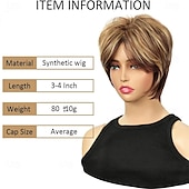 cheap Older Wigs-Short Brown Pixie Cut Wig Short Hair Wigs with Bangs Mixed Blonde Highlight Layered Fluffy Synthetic Hair Replacement Wig for Women Halloween Costumes Wigs