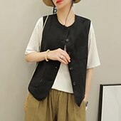 abordables Chemises-Femmes Chemises inspirées du lin Uni Actif Occasionnel Sans manches Col ras du cou Hauts Réguliers Quotidien Fête Sortir Boutons Avec Poches Noir Vert Abricot Été