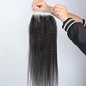 economico Closure e frontal-Chiusura in pizzo trasparente afro crespo e liscio, solo chiusura in capelli umani al 100%, chiusura in pizzo peruviano remy yaki liscio 4x4 per donna