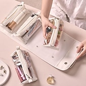cheap Jewelry &amp; Cosmetic Storage-Leather Travel Cosmetic Bag Large Capacity Portable Women Makeup Case Waterproof Toiletry Makeup Organizer Storage Bag Foldable 4 In 1 Travel Toiletry Bag Cosmetics Storage Bag