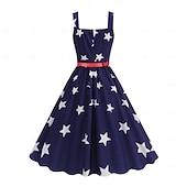  A 250-a aniversare a SUA 1950 Retro / vintage Lungime Genunchi Rochii Rochie leagăn Rochie Flare Fără mâneci Linia -A Costume de fancy Pentru femei 4 iulie Ziua Independenței Adulți Rochie Primavara