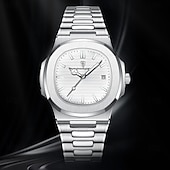 cheap Quartz Watches-POEDAGAR Luxury Watch Business Waterproof Male Clock Luminous Date Stainless Steel Square Quartz Men Watch