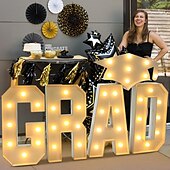 economico Luci decorative-decorazioni per la laurea 60/90/120 cm grandi lettere luminose per laureati berretto da laurea lettera bianca per laureati con luci per asilo nido scuola materna scuola superiore college festa di