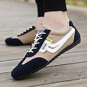 billiga Herrsneakers-Herr Sneakers PU Läder Nylon Andningsfunktion Bekväm Halksäker Snörning Brun Grå Sommar Vår