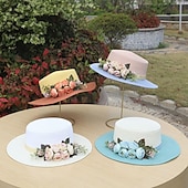 tanie Ochrona przeciwsłoneczna-szeroki rondo letniego kapelusza plażowego z wiązaniem z koronki kwiatowej, oddychający materiał papierowy, elegancki pastelowy wzór zapewniający ochronę przed słońcem na zewnątrz