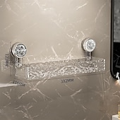 baratos organizador de banheiro-Suporte de armazenamento com ventosa ondulada, prateleira com ventosa com padrão de geleira leve, prateleira de armazenamento de cozinha sem furadeira, prateleira de armazenamento transparente montada