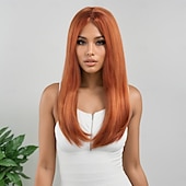 abordables Perruques Synthétiques Sans Bonnet-Perruque Synthétique Droit crépu Lisse naturel Coupe dégradée Séparation profonde Fabriqué à la Machine Perruque 20 pouces A1 Cheveux synthétiques Femmes Au Milieu Classique Confortable Orange