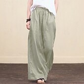 abordables Pantalon uni en coton et lin-Femmes Pantalon en coton et lin Slacks Mode Streetwear Longueur complète Naturel Uni Conception à cordon élastique Confortable Extérieur Extérieur Vacances Noir Vert Claire Violet Vert Été Coupe
