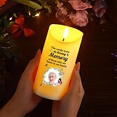 お買い得  記念品-パーソナライズされたメモリアルLEDキャンドル。愛する人を失った人へのカスタム写真のお悔やみの贈り物。このキャンドルは愛情のこもった思い出の中で燃え、寝室のホームデコレーションにふさわしいエレガントな記念品ライトです。トリビュートディスプレイに最適です。