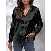 voordelige Dames eenvoudige tops-Dames Overhemd Effen Kleur Bloemig Effen Stijlvol Modern Casual Lange mouw Overhemdkraag Normale tops Dagelijks Knop Zwart Wit Blozend Roze Wijn Marine Blauw Zomer Lente